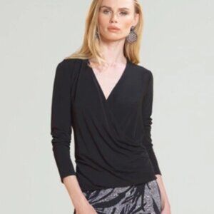 EUC Clara Sun Woo Black Draped V-Neck Crossover Top Size Medium